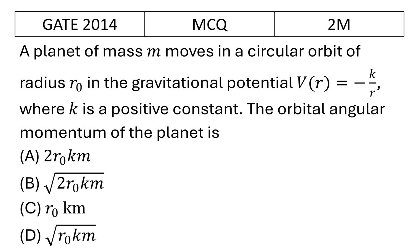 GATE 2014 Central forces previous year question GATE_2014_Q43