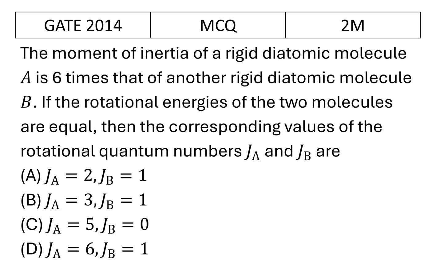 GATE 2014 Molecular Physics previous year question GATE_2014_Q44
