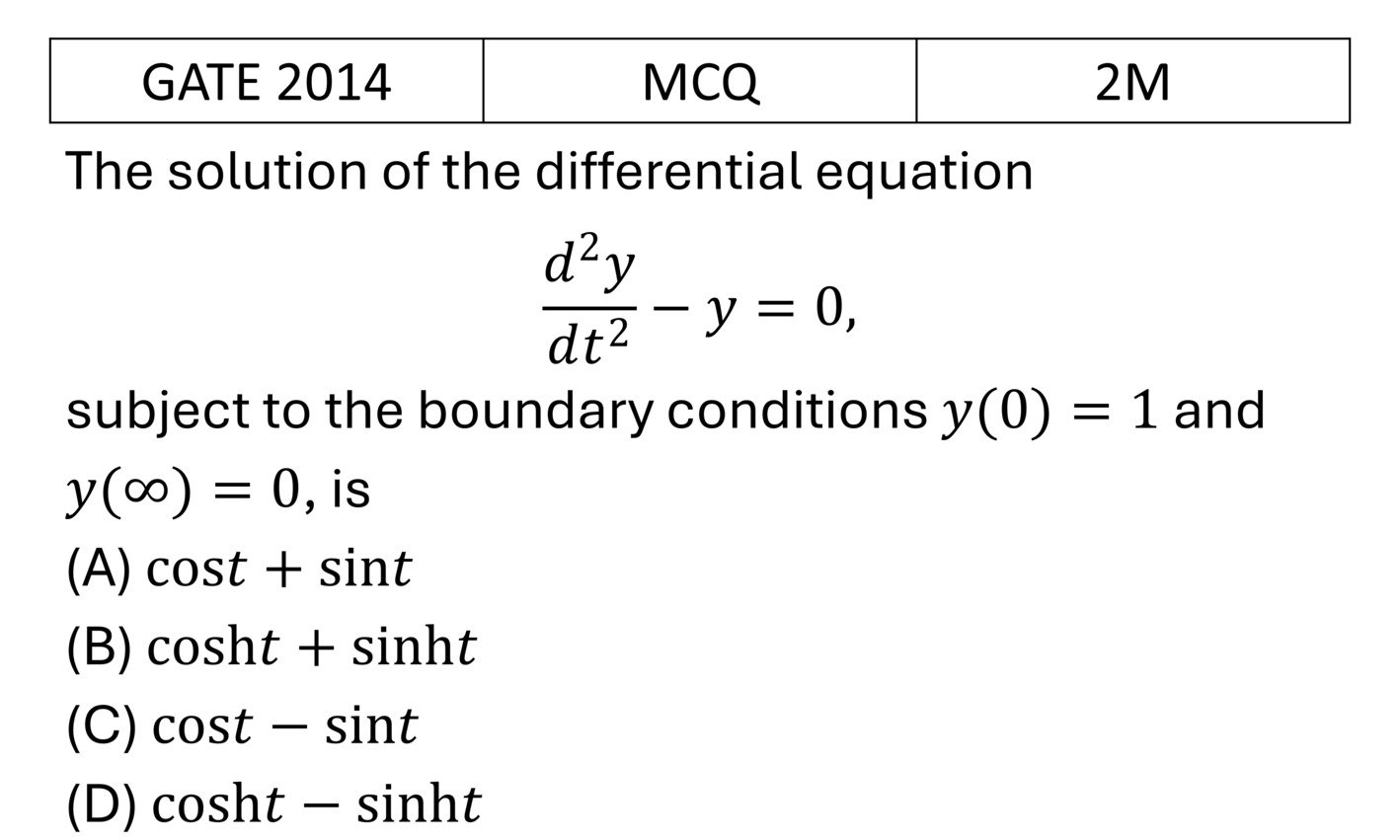 GATE 2014 Differential Equations previous year question GATE_2014_Q47