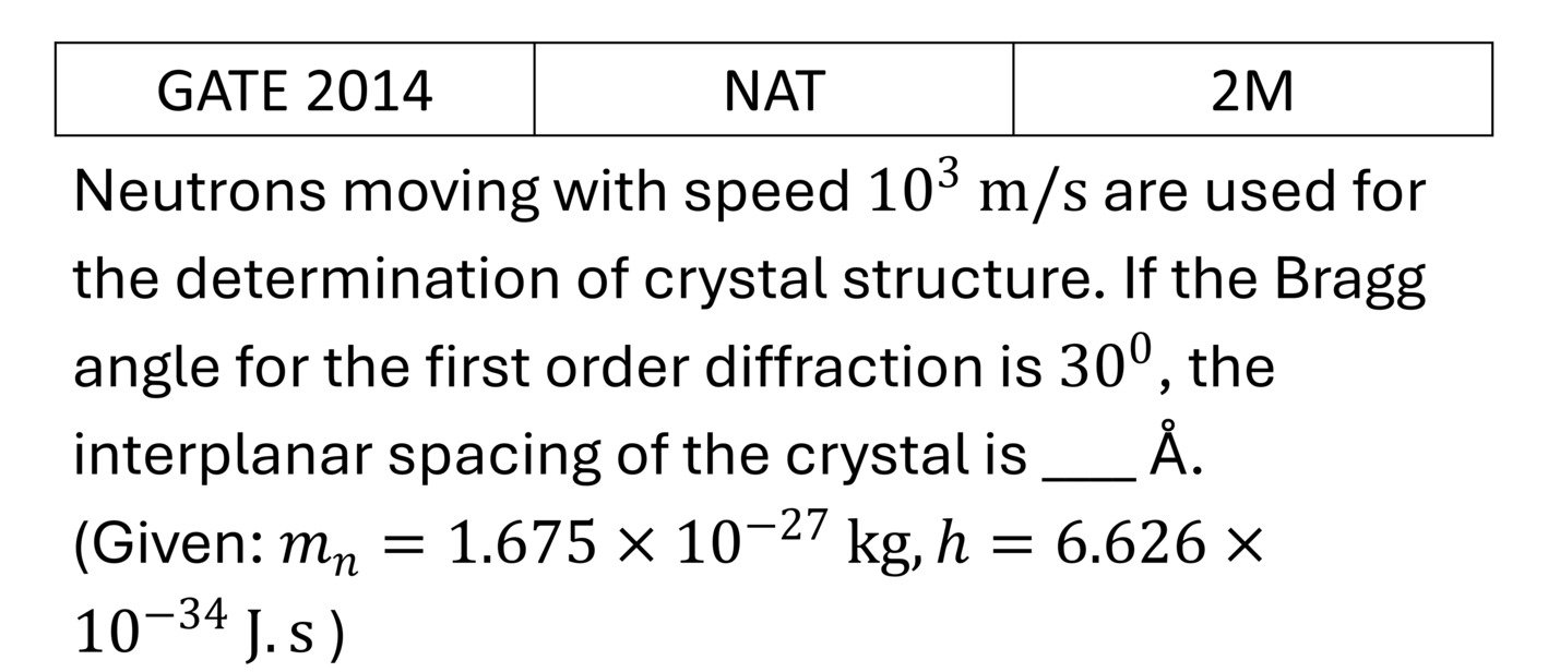 GATE 2014 Xray diffraction previous year question GATE_2014_Q53