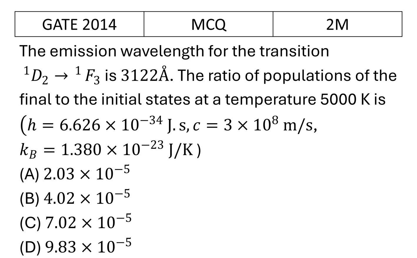 GATE 2014 Lasers previous year question GATE_2014_Q56
