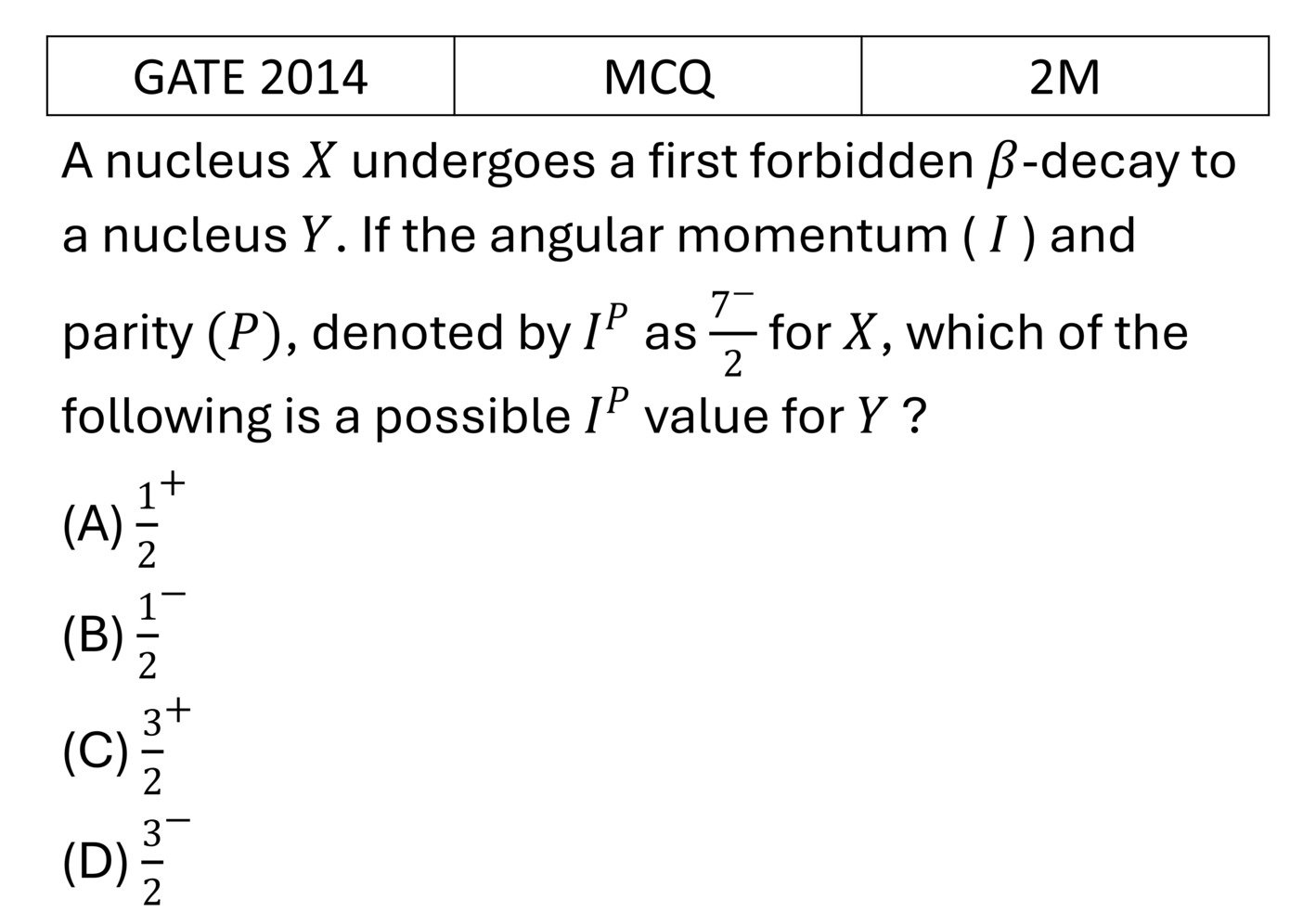 GATE 2014 Radioactivity previous year question GATE_2014_Q61