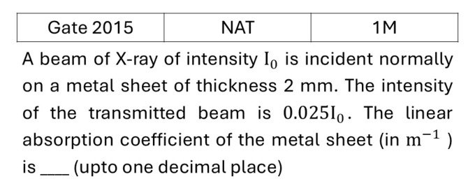 GATE 2015 Xray spectra previous year question GATE_2015_Q29