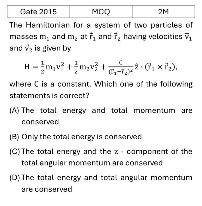 GATE 2015 Lagrangian and Hamiltonian previous year question GATE_2015_Q52