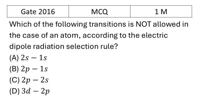 GATE 2016 Effects in atomic physics previous year question GATE_2016_Q15