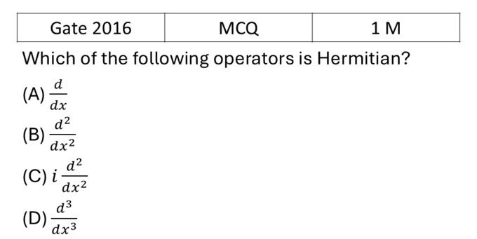 GATE 2016 Basics Quantum Mechanics previous year question GATE_2016_Q26