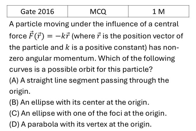 GATE 2016 Central forces previous year question GATE_2016_Q30