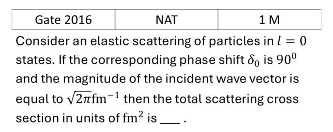 GATE 2016 Scattering theory previous year question GATE_2016_Q33