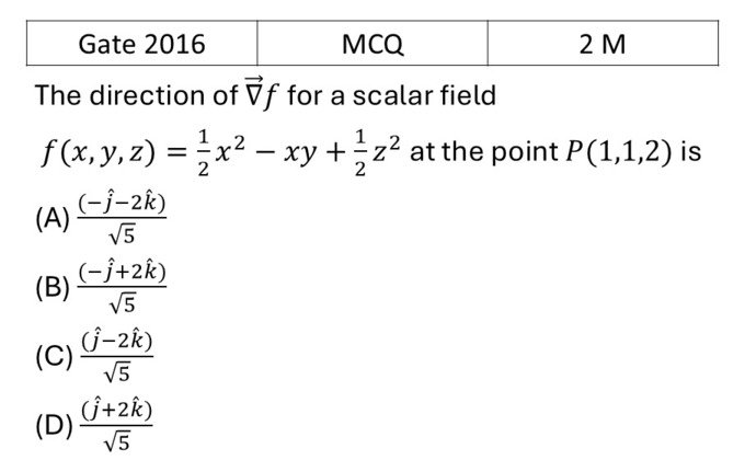 GATE 2016 Vector Analysis previous year question GATE_2016_Q43