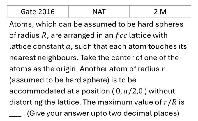 GATE 2016 Crystallography previous year question GATE_2016_Q47