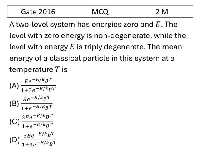 GATE 2016 Canonical Ensemble previous year question GATE_2016_Q56