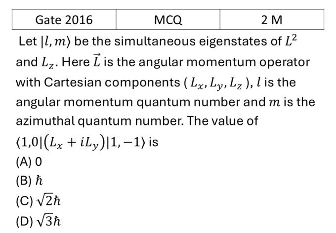 GATE 2016 Orbital angular Momentum and Hydrogen atom previous year question GATE_2016_Q60