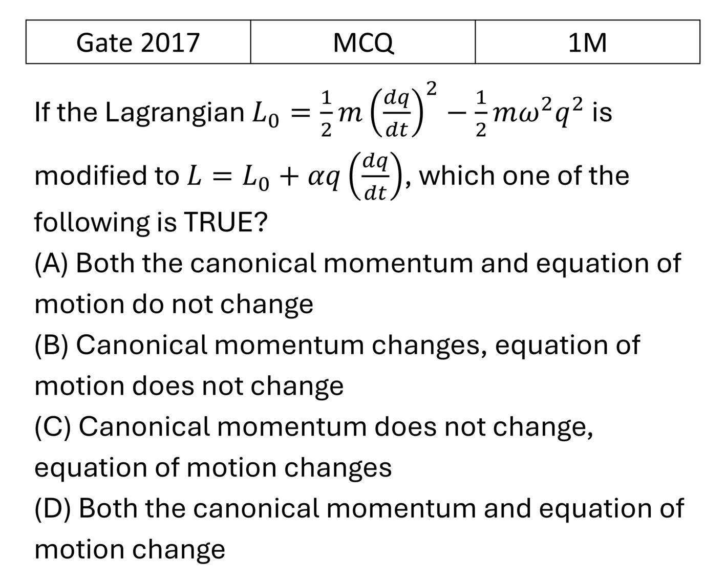 GATE 2017 Lagrangian and Hamiltonian previous year question GATE_2017_Q10