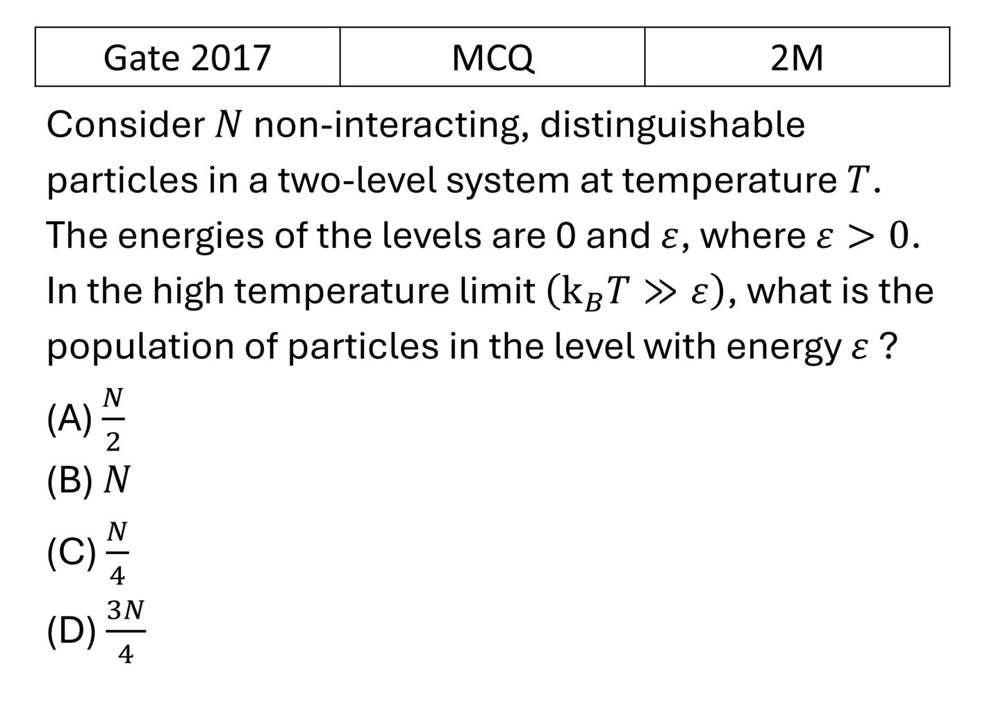 GATE 2017 Canonical Ensemble previous year question GATE_2017_Q33
