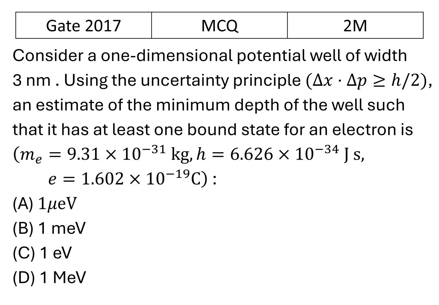 GATE 2017 Basics Quantum Mechanics previous year question GATE_2017_Q35