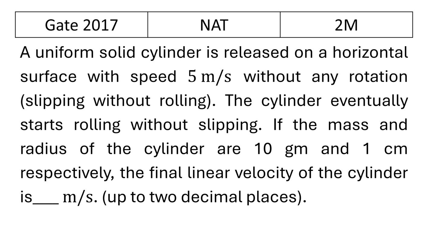 GATE 2017 Rotation Motion previous year question GATE_2017_Q42