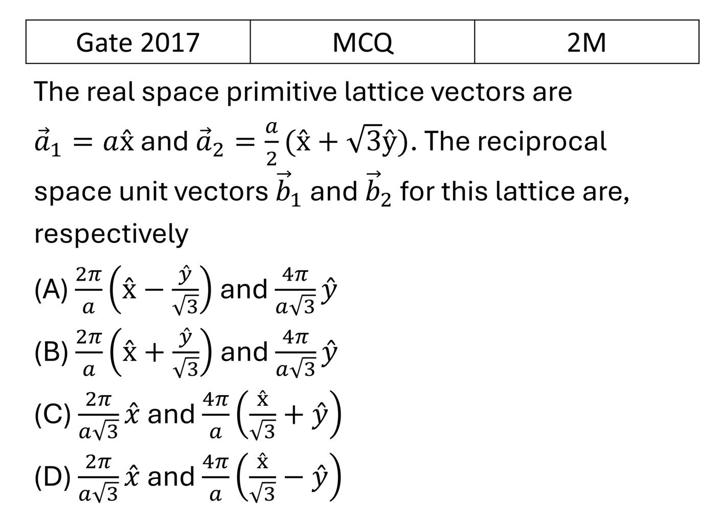 GATE 2017 Crystallography previous year question GATE_2017_Q48