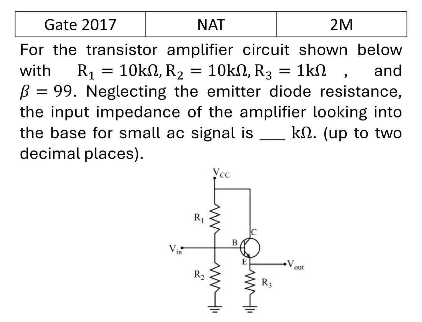 GATE 2017 Transistors previous year question GATE_2017_Q52