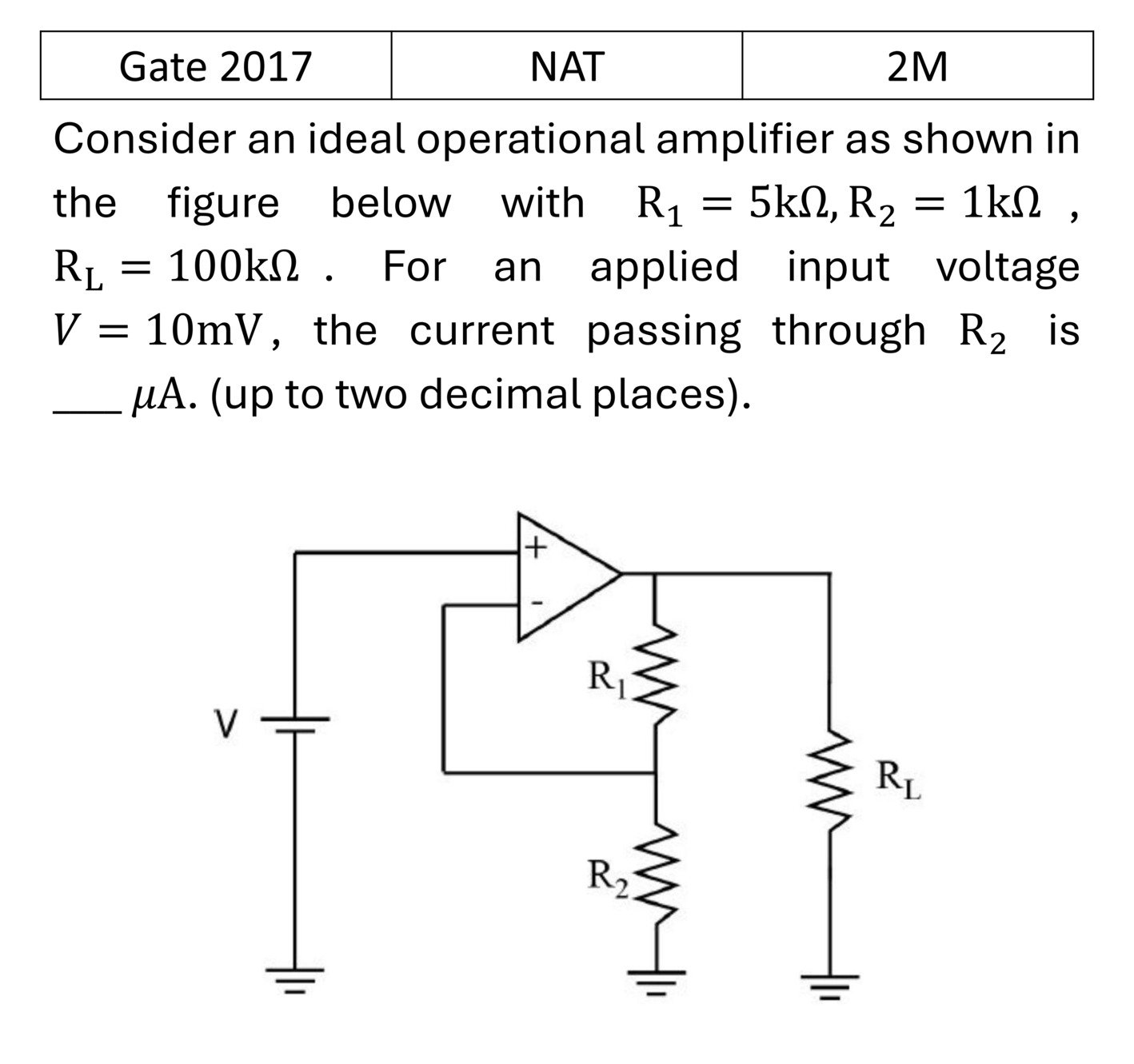 GATE 2017 OPAMP previous year question GATE_2017_Q53