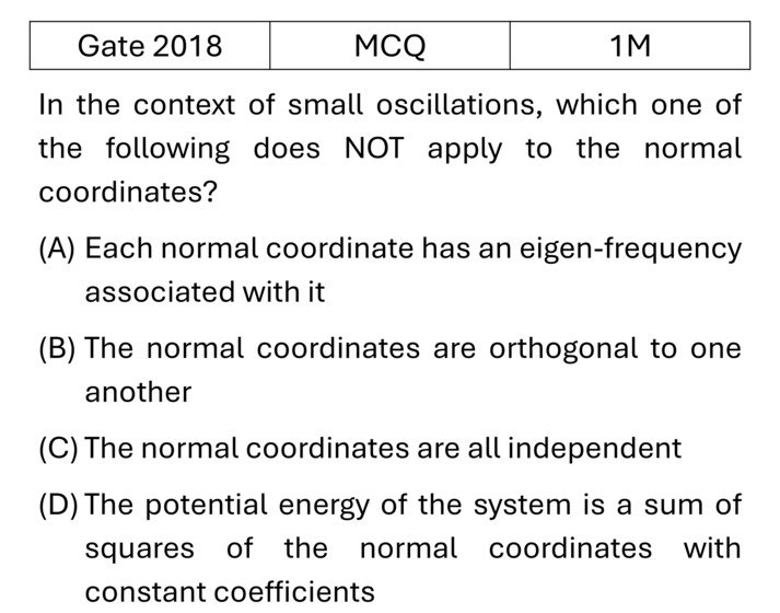 GATE 2018 Small Oscillations previous year question GATE_2018_Q16