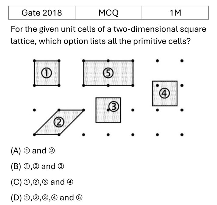 GATE 2018 Crystallography previous year question GATE_2018_Q17
