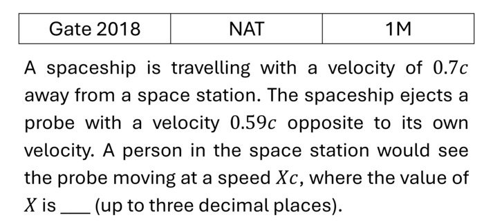 GATE 2018 Special theory of relativity previous year question GATE_2018_Q29