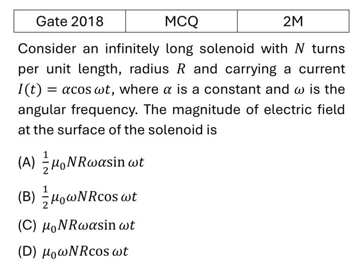 GATE 2018 Electrodynamics previous year question GATE_2018_Q39