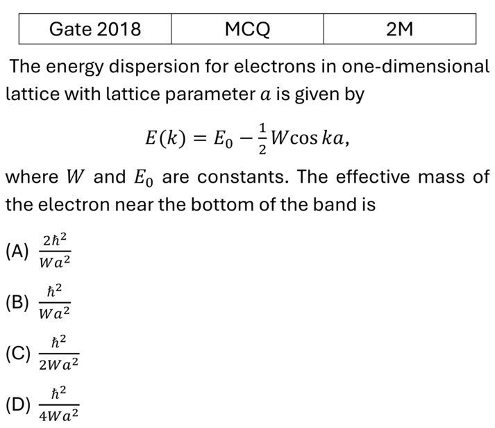 GATE 2018 Tight binding model previous year question GATE_2018_Q45