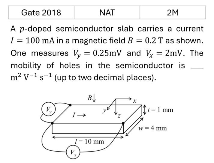 GATE 2018 Hall Effect previous year question GATE_2018_Q48