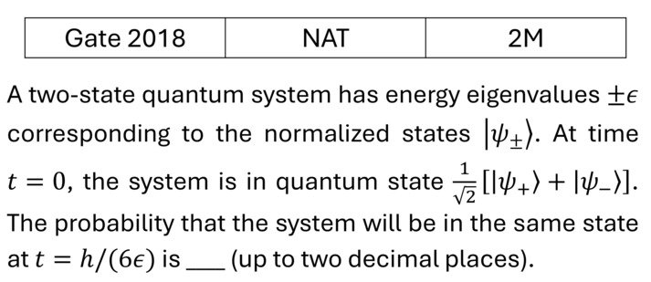 GATE 2018 Basics Quantum Mechanics previous year question GATE_2018_Q60