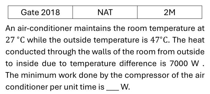 GATE 2018 Carnot Cycle previous year question GATE_2018_Q61