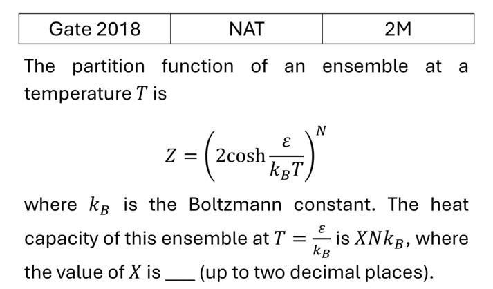 GATE 2018 Canonical Ensemble previous year question GATE_2018_Q63