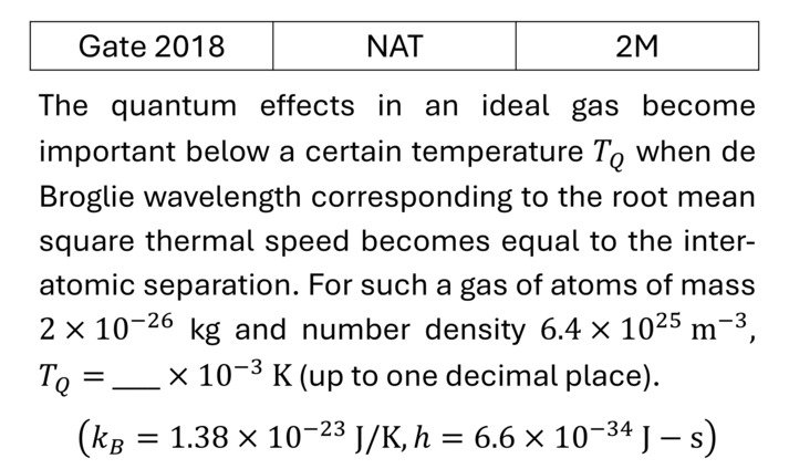 GATE 2018 Quantum Statistical Mechanics previous year question GATE_2018_Q65