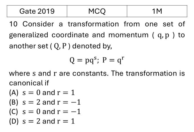 GATE 2019 Canonical Transformation and Poisson bracket previous year question GATE_2019_Q20