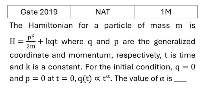 GATE 2019 Lagrangian and Hamiltonian previous year question GATE_2019_Q32