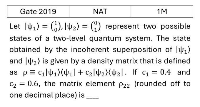 GATE 2019 Basics Quantum Mechanics previous year question GATE_2019_Q34