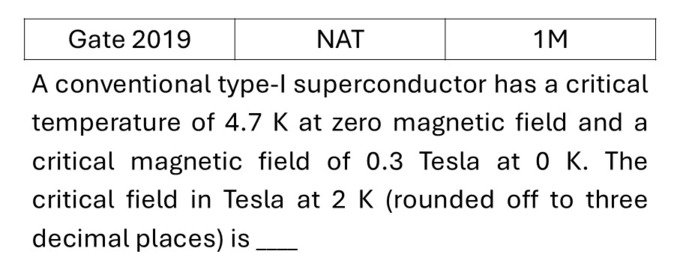 GATE 2019 Superconductivity previous year question GATE_2019_Q35