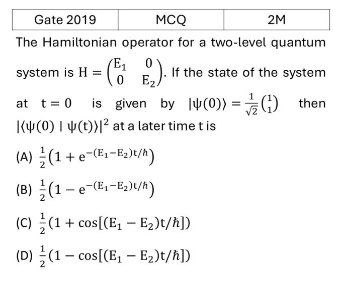 GATE 2019 Basics Quantum Mechanics previous year question GATE_2019_Q42