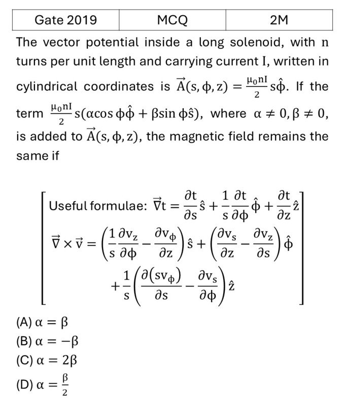 GATE 2019 Magnetism previous year question GATE_2019_Q50