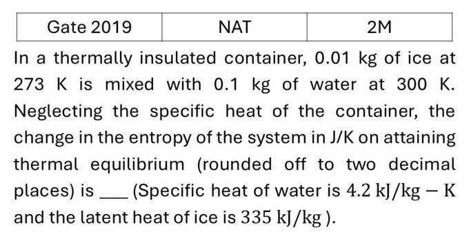 GATE 2019 Laws of thermodynamics previous year question GATE_2019_Q59