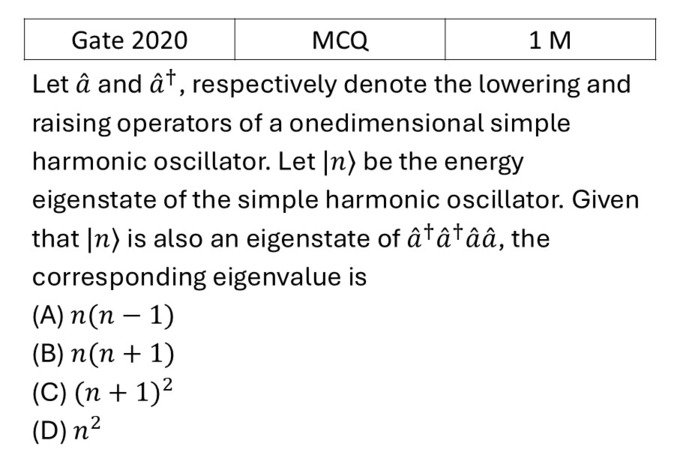 GATE 2020 Quantum Harmonic Oscillator previous year question GATE_2020_Q14