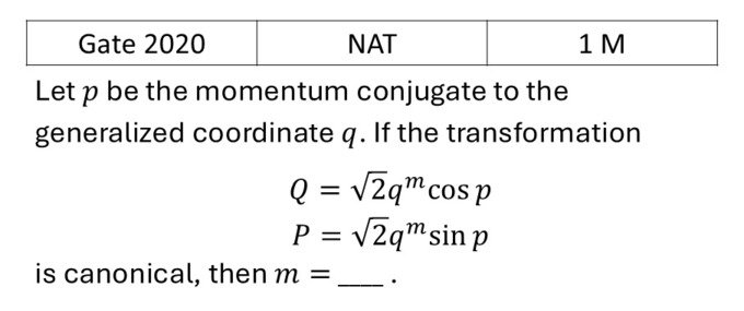 GATE 2020 Canonical Transformation and Poisson bracket previous year question GATE_2020_Q33