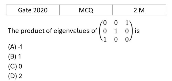 GATE 2020 Matrices previous year question GATE_2020_Q36