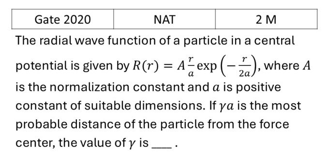 GATE 2020 Orbital angular Momentum and Hydrogen atom previous year question GATE_2020_Q50