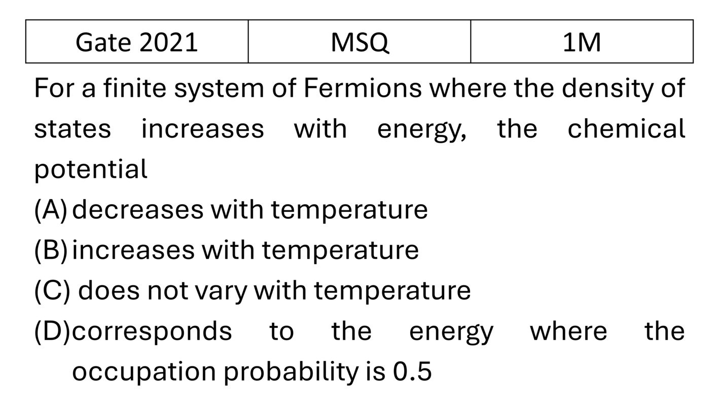 GATE 2021 Quantum Statistical Mechanics previous year question GATE_2021_Q23