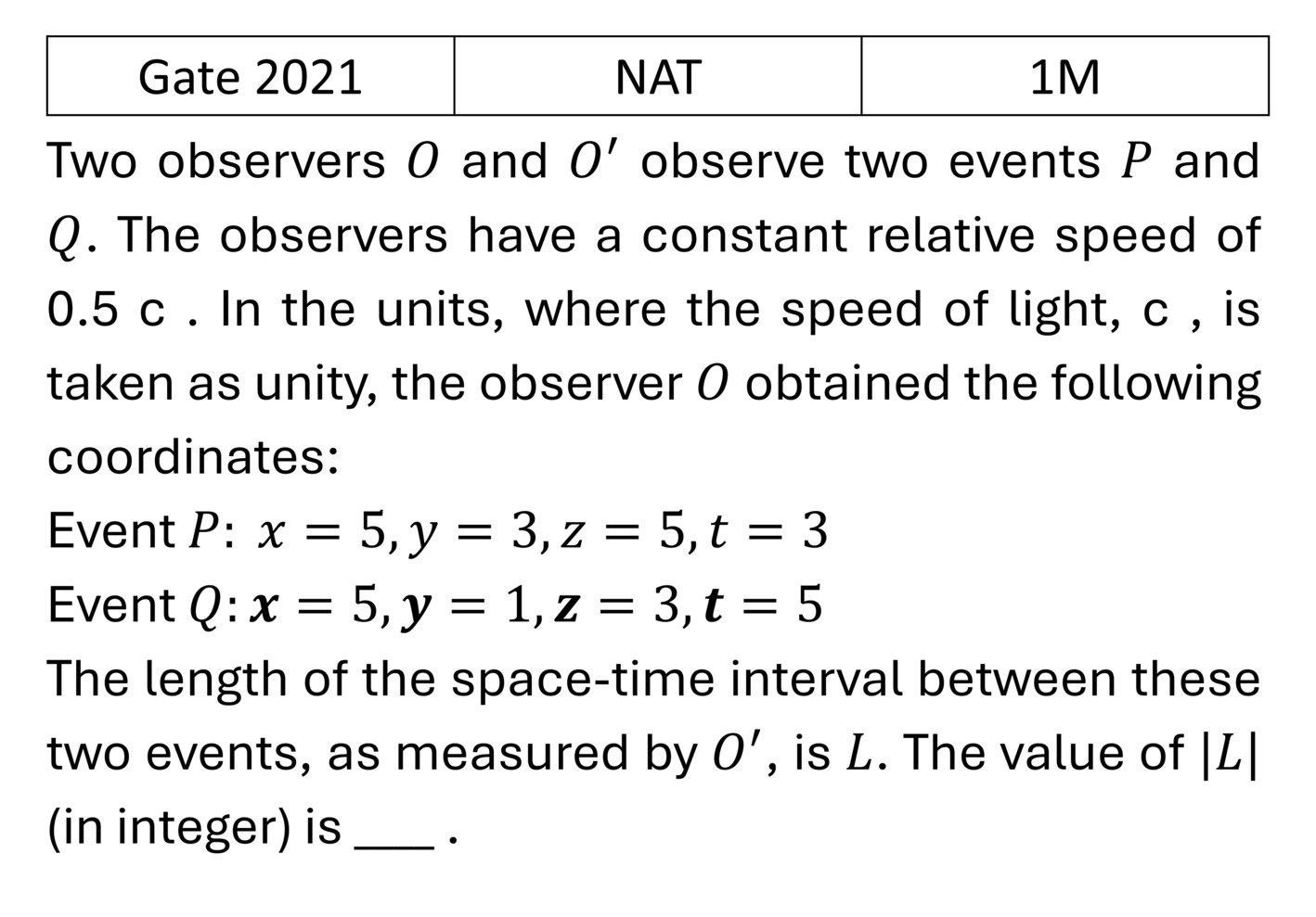 GATE 2021 Special theory of relativity previous year question GATE_2021_Q28
