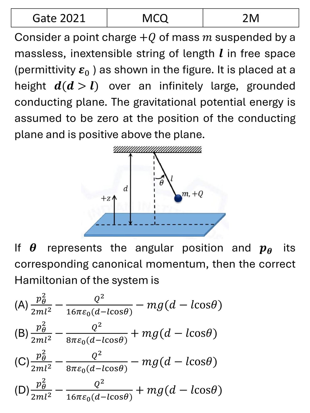 GATE 2021 Lagrangian and Hamiltonian previous year question GATE_2021_Q40
