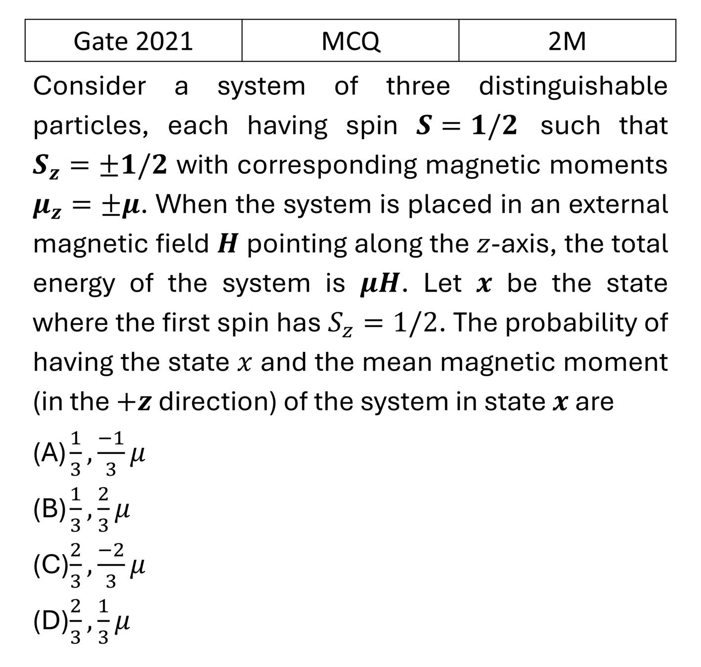 GATE 2021 Microcanonical Ensemble previous year question GATE_2021_Q43