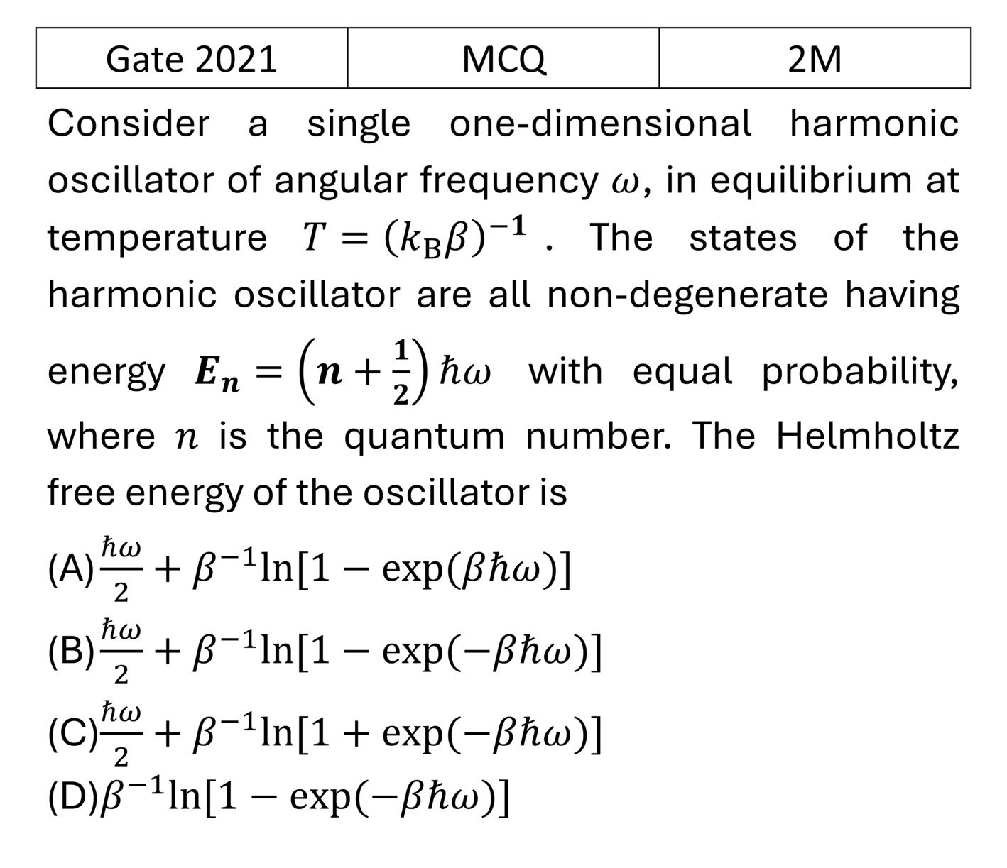GATE 2021 Canonical Ensemble previous year question GATE_2021_Q46