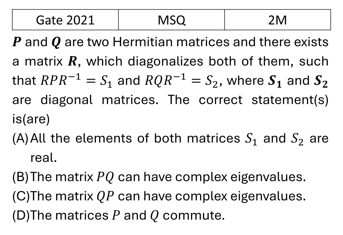 GATE 2021 Matrices previous year question GATE_2021_Q53